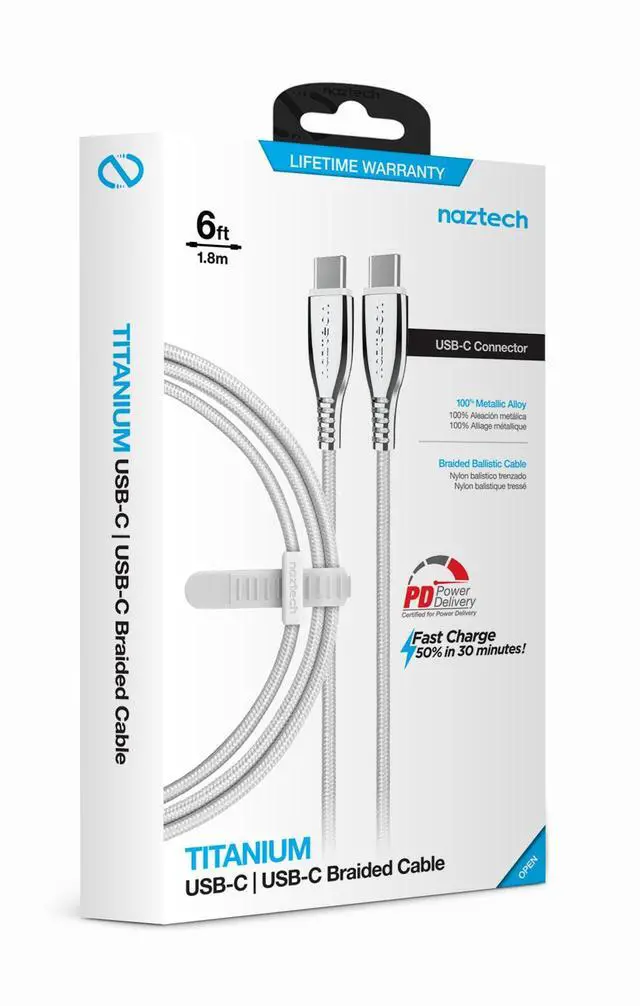 Alt view image 4 of 7 - Naztech Titanium USB-C to USB-C Braided Cable 6ft