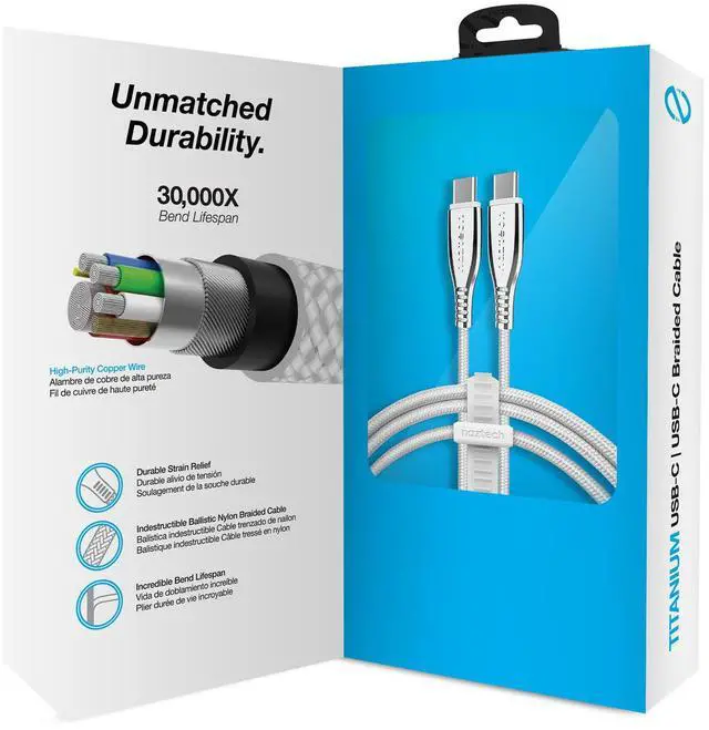Alt view image 2 of 7 - Naztech Titanium USB-C to USB-C Braided Cable 6ft