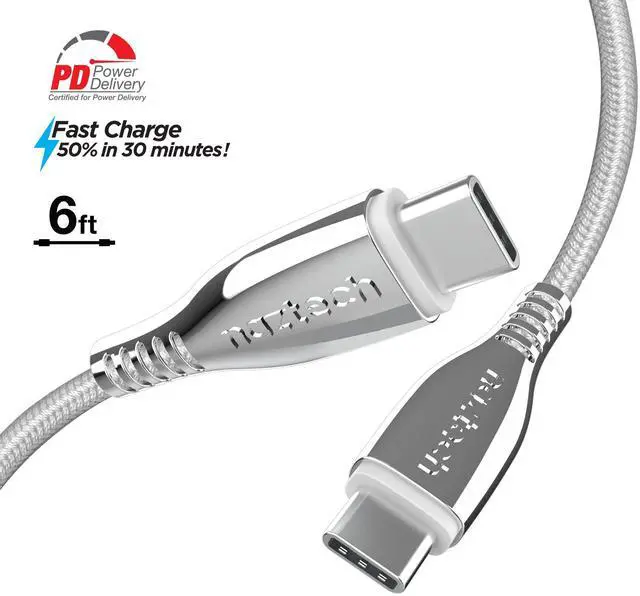 Main image of Naztech Titanium USB-C to USB-C Braided Cable 6ft