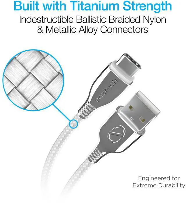 Alt view image 2 of 7 - Naztech Titanium USB to USB-C Braided Cable 6ft