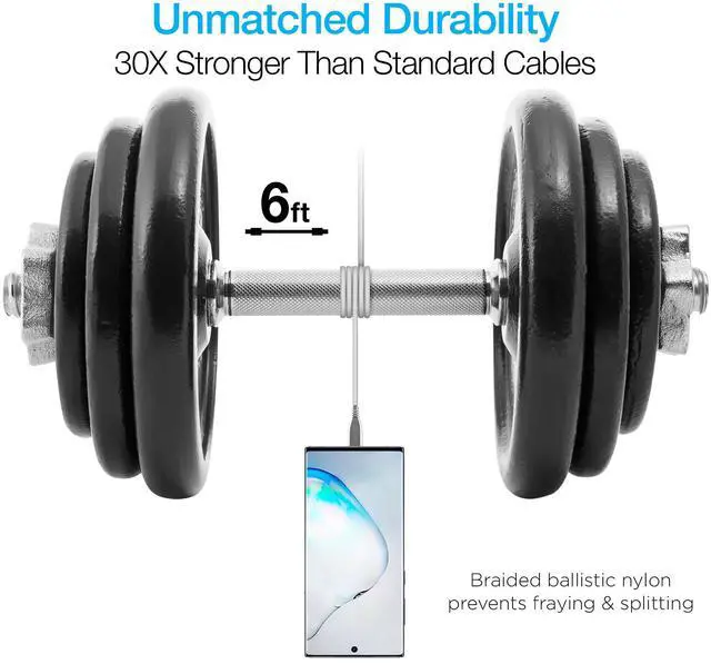 Alt view image 5 of 7 - Naztech Titanium USB to USB-C Braided Cable 6ft