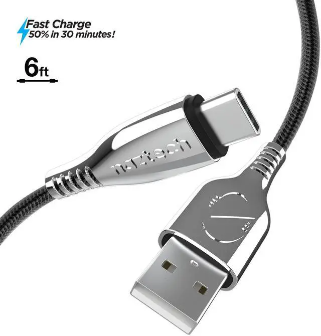 Alt view image 3 of 9 - Naztech 15499 6-Ft. Titanium USB to USB-C Braided Cable (Black)