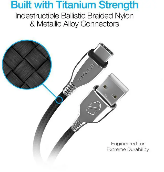 Alt view image 4 of 9 - Naztech 15499 6-Ft. Titanium USB to USB-C Braided Cable (Black)