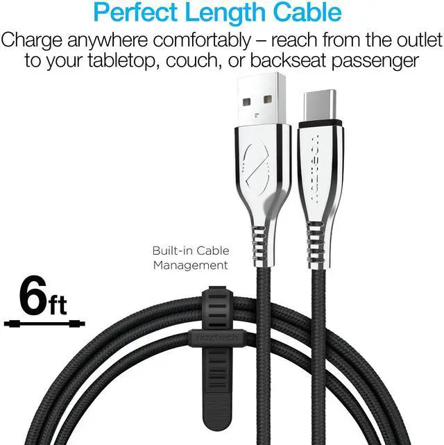 Alt view image 6 of 9 - Naztech 15499 6-Ft. Titanium USB to USB-C Braided Cable (Black)