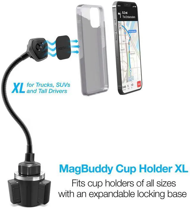 Alt view image 4 of 8 - Naztech MagBuddy Elite XL Car Cup Holder Cell Phone Mount [Hands Free - Easily Install] Universal Compatibility for iPhone 15/14/13/Pro Max/Pro, Galaxy S23/S22, Pixel, Devices & More [Black] 15475