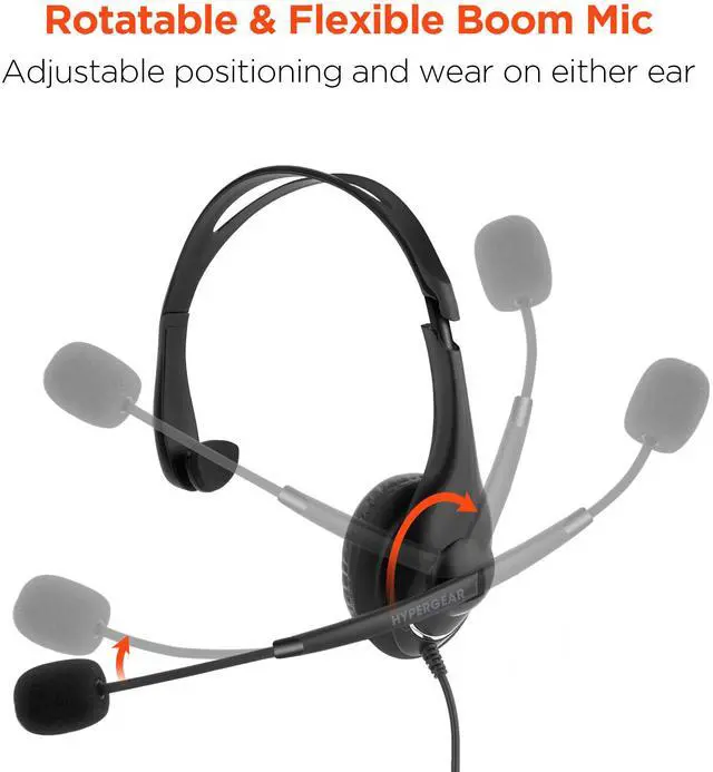 Alt view image 6 of 7 - HyperGear V100 Office Professional Wired Headset w 6 Ft Cord