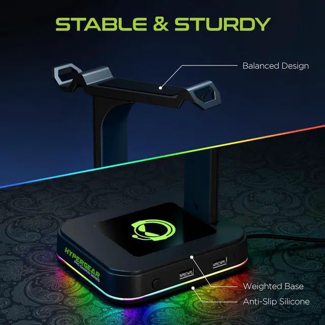 Alt view image 6 of 7 - HyperGear RGB Command Station Headset Stand with 6 Color Light Effects