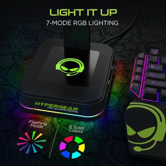 Alt view image 5 of 7 - HyperGear RGB Command Station Headset Stand with 6 Color Light Effects