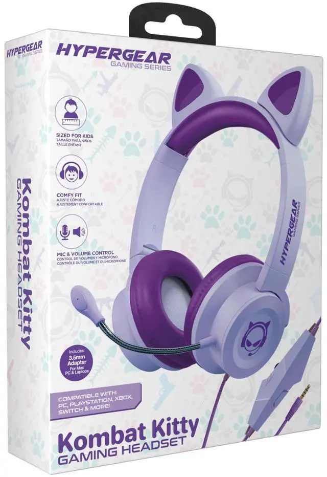 Alt view image 2 of 3 - HyperGear Kombat Kitty Gaming Headset with Detachable Mic Purple