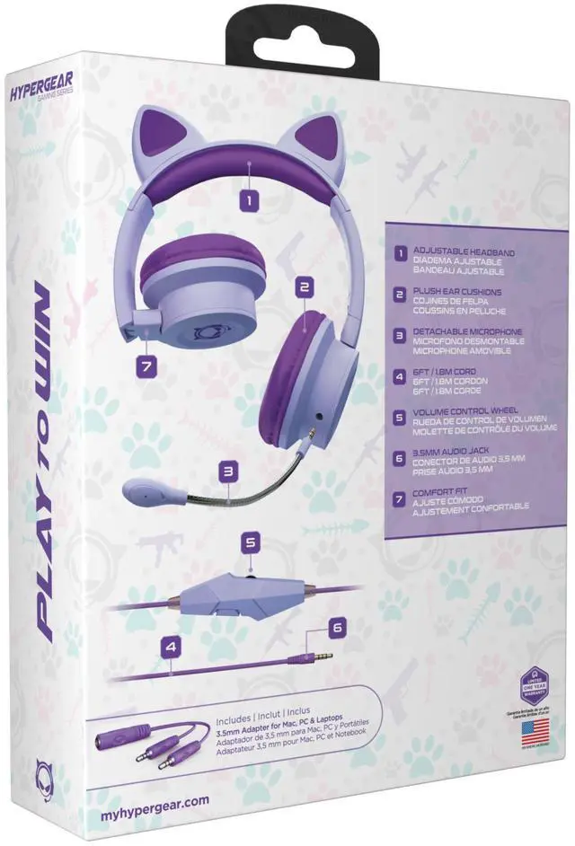 Alt view image 3 of 3 - HyperGear Kombat Kitty Gaming Headset with Detachable Mic Purple