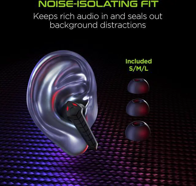 Alt view image 8 of 9 - true wireless gaming earbuds with mic, hypergear cobrastrike gaming earbuds with 3d positional audio & 60ms ultra-low latency and quick bluetooth pairing, secure in-ear fit for noise isolation [15524]