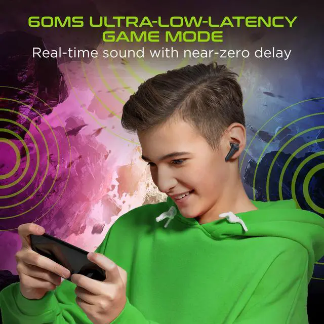 Alt view image 6 of 9 - true wireless gaming earbuds with mic, hypergear cobrastrike gaming earbuds with 3d positional audio & 60ms ultra-low latency and quick bluetooth pairing, secure in-ear fit for noise isolation [15524]