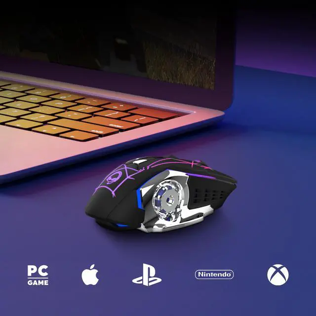Alt view image 5 of 9 - hypergear chromium wireless gaming mouse [3-level dpi switch, 7 color led, 6 button scroll wheel, optical sensor] for pc gamer, laptop, desktop & more - 15571