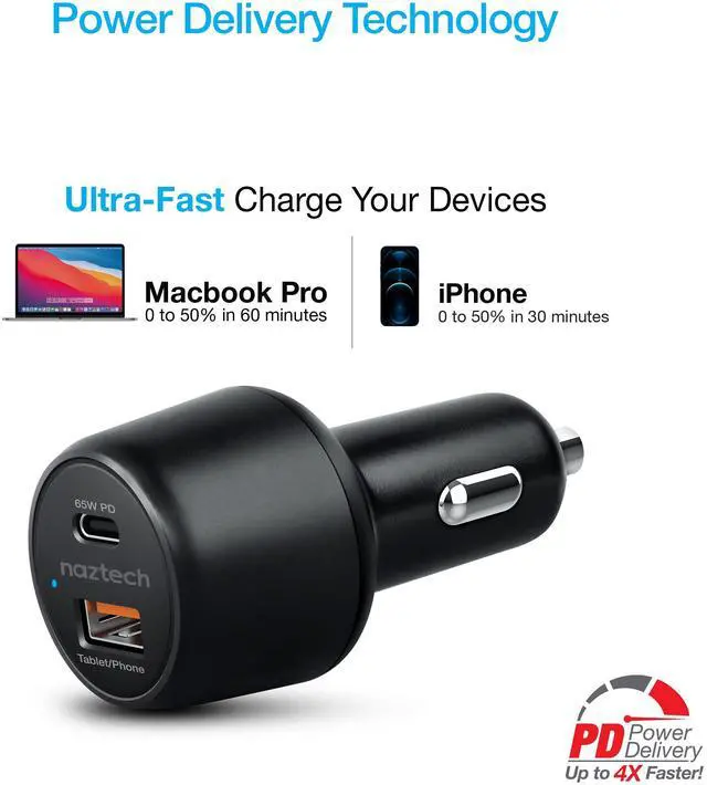 Alt view image 5 of 7 - Naztech SpeedMax65 PD65W + QC3 Car Charger