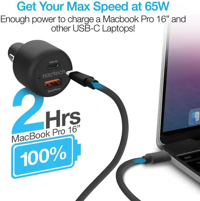 Alt view image 4 of 7 - Naztech SpeedMax65 PD65W + QC3 Car Charger