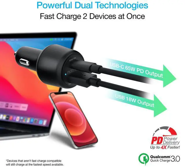Alt view image 2 of 7 - Naztech SpeedMax65 PD65W + QC3 Car Charger