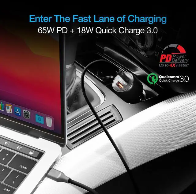 Alt view image 3 of 7 - Naztech SpeedMax65 PD65W + QC3 Car Charger