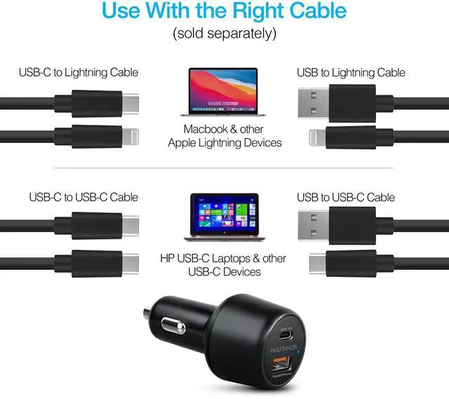 Alt view image 7 of 7 - Naztech SpeedMax65 PD65W + QC3 Car Charger