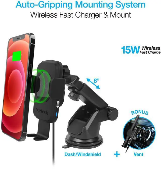 Alt view image 2 of 7 - Naztech Smart Grip Wireless Charging Car Mount