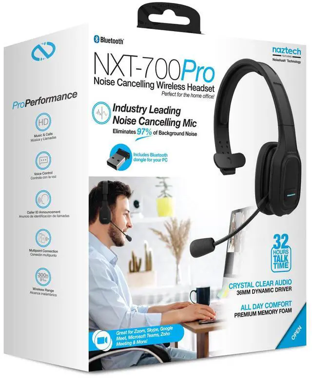 Alt view image 9 of 9 - wireless bluetooth headset with mic, naztech nxt-700 pro home/office headset with noise cancelling mic, all day comfort, 32hr talk time for laptops, online class, call center, zoom/meet & more [15504]