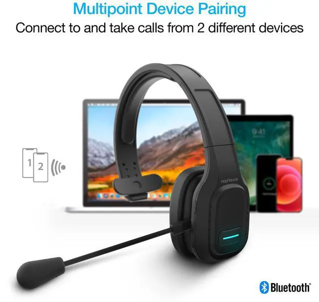 Alt view image 7 of 9 - wireless bluetooth headset with mic, naztech nxt-700 pro home/office headset with noise cancelling mic, all day comfort, 32hr talk time for laptops, online class, call center, zoom/meet & more [15504]