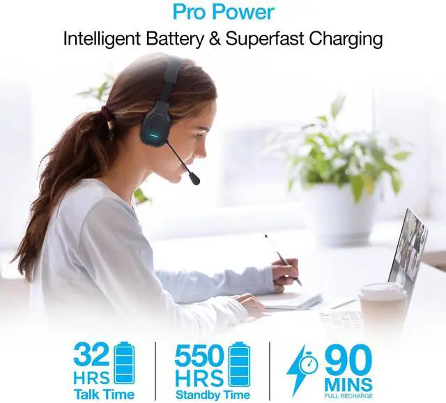 Alt view image 8 of 9 - wireless bluetooth headset with mic, naztech nxt-700 pro home/office headset with noise cancelling mic, all day comfort, 32hr talk time for laptops, online class, call center, zoom/meet & more [15504]