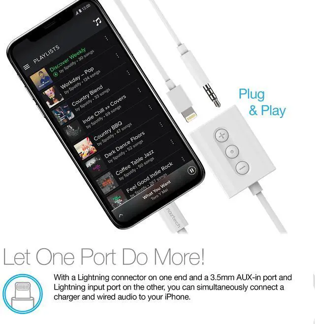 Alt view image 3 of 7 - Naztech MFI Lightning to 3.5mm Audio + Charging Adapter