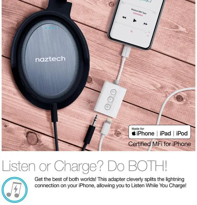 Alt view image 2 of 7 - Naztech MFI Lightning to 3.5mm Audio + Charging Adapter