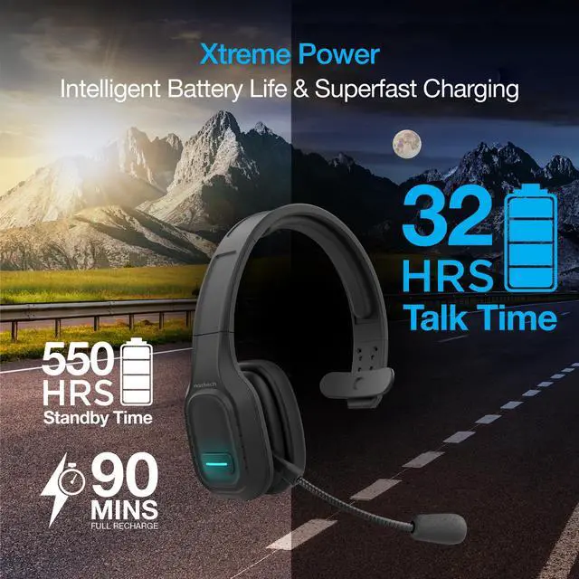 Alt view image 7 of 8 - trucker wireless bluetooth headset with microphone, naztech nxt-700 xtreme noise cancelling truck driver headset, adjustable headband, memory foam ear cups for all-day comfort, 32hr talk [black] 15443
