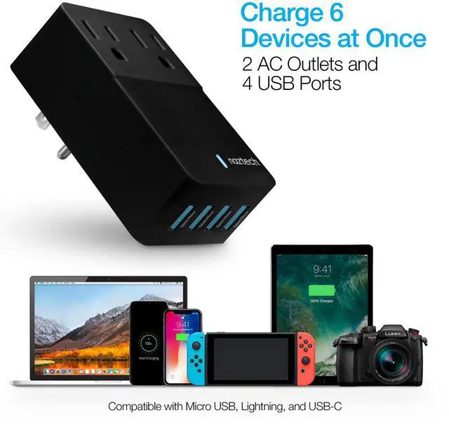 Alt view image 3 of 7 - Naztech Fast Multi-Device Charger- 2 Outlets + 4 USB Port
