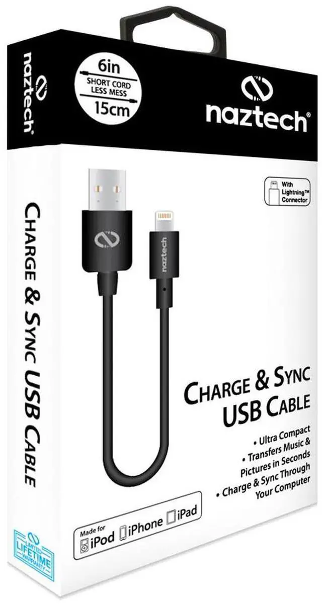 Alt view image 4 of 4 - Naztech MFi Lightning Charge/Sync 6in USB Cable Transfer Data, Music & Pictures in Seconds Compatible for iPhone SE 2020/XS Max/X, iPad + More [Black]