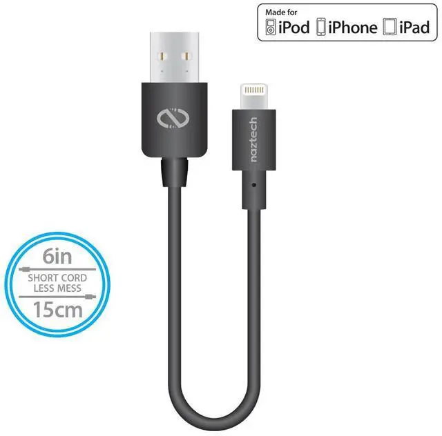 Alt view image 3 of 4 - Naztech MFi Lightning Charge/Sync 6in USB Cable Transfer Data, Music & Pictures in Seconds Compatible for iPhone SE 2020/XS Max/X, iPad + More [Black]
