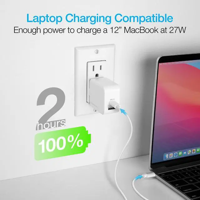 Alt view image 7 of 8 - naztech 30w usb-c pd + 12w usb fast wall charger with foldable prongs [charge 2 devices at once] compatible for iphone 14/13/12/pro/pro max, samsung s23/s22/s21, pixel, notebooks & more [white] 15387