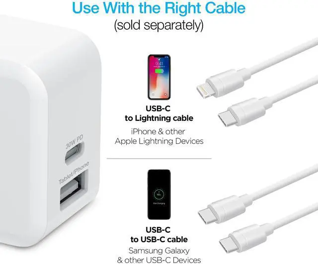 Alt view image 8 of 8 - naztech 30w usb-c pd + 12w usb fast wall charger with foldable prongs [charge 2 devices at once] compatible for iphone 14/13/12/pro/pro max, samsung s23/s22/s21, pixel, notebooks & more [white] 15387