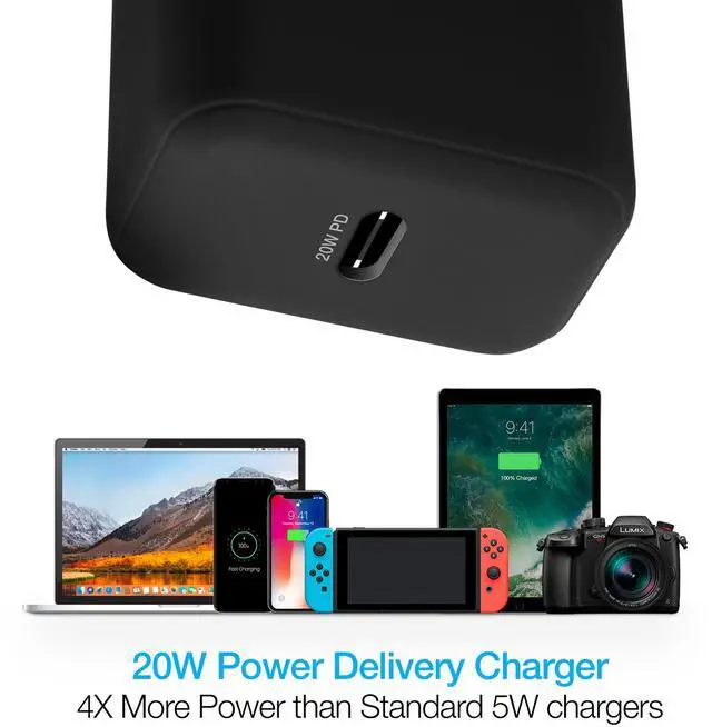 Alt view image 4 of 7 - Naztech 20W PD Wall Charger + USB-C to USB-C 4ft Cable