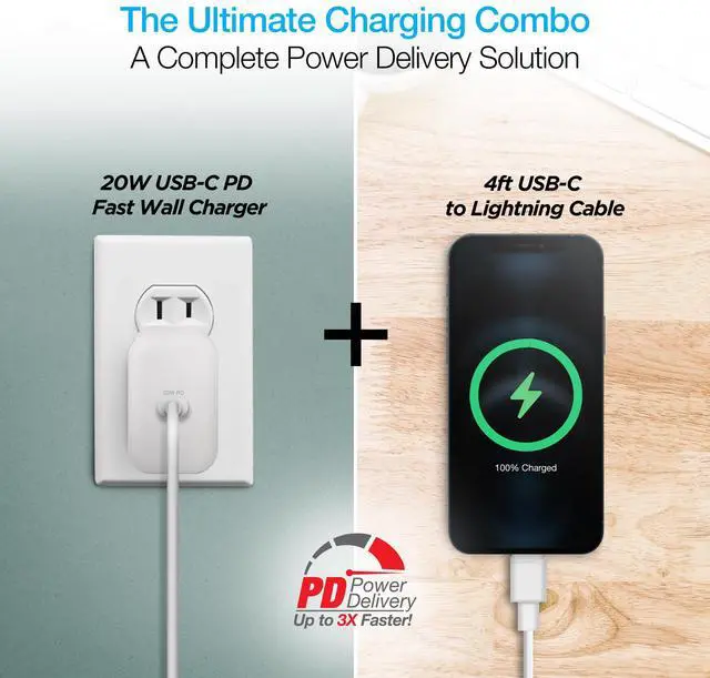Alt view image 2 of 7 - Naztech 20W PD Wall Charger + USB-C to Lightning 4ft Cable