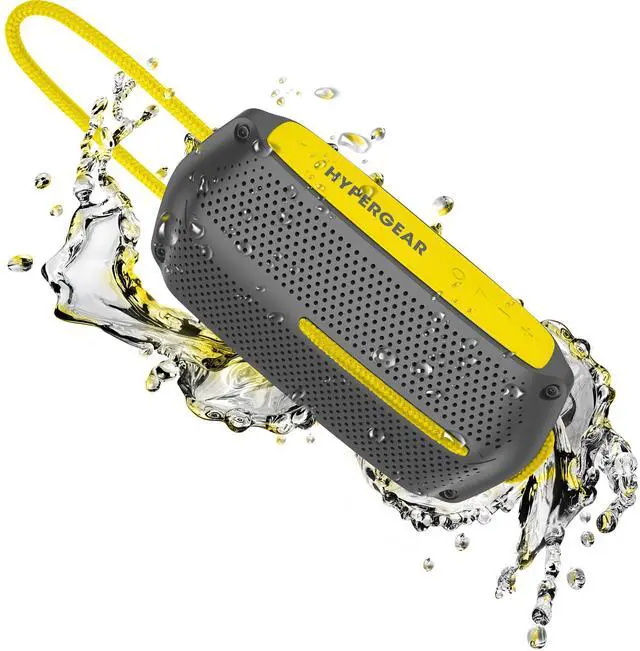Alt view image 2 of 8 - hypergear wave wireless hd stereo sound speaker [ipx4 waterproof] streams music & calls from any bluetooth device at home, outdoors, beach, park, pool, boat, backyard, or campground (grey/yellow)