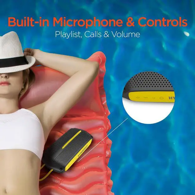 Alt view image 7 of 8 - hypergear wave wireless hd stereo sound speaker [ipx4 waterproof] streams music & calls from any bluetooth device at home, outdoors, beach, park, pool, boat, backyard, or campground (grey/yellow)