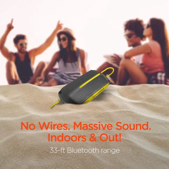 Alt view image 3 of 8 - hypergear wave wireless hd stereo sound speaker [ipx4 waterproof] streams music & calls from any bluetooth device at home, outdoors, beach, park, pool, boat, backyard, or campground (grey/yellow)