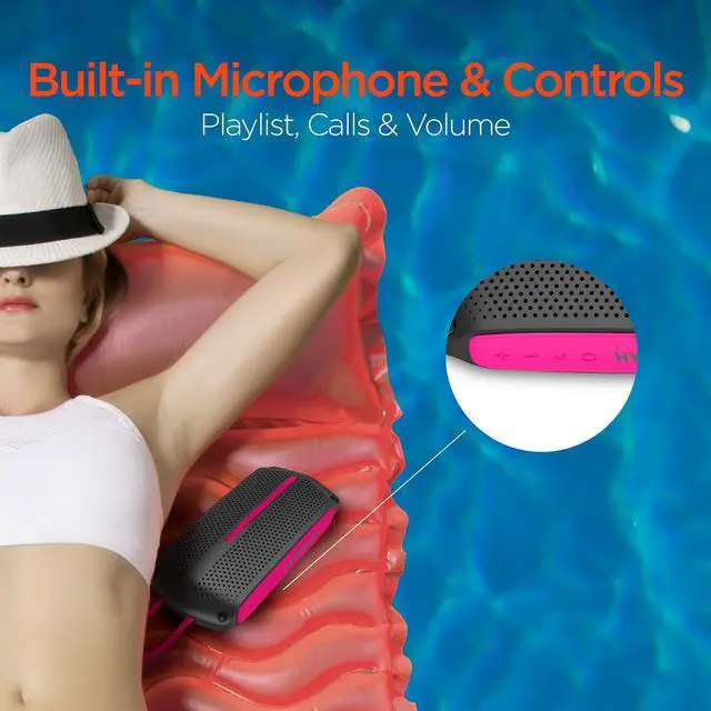Alt view image 6 of 8 - hypergear wave wireless hd stereo sound speaker [ipx4 waterproof] streams music & calls from any bluetooth device at home, outdoors, beach, park, pool, boat, backyard, or campground (black/pink)