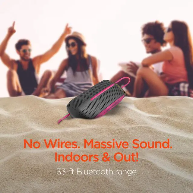 Alt view image 3 of 8 - hypergear wave wireless hd stereo sound speaker [ipx4 waterproof] streams music & calls from any bluetooth device at home, outdoors, beach, park, pool, boat, backyard, or campground (black/pink)