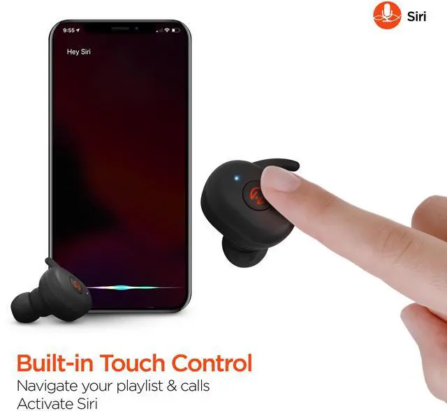 Alt view image 8 of 8 - HyperGear Active True Wireless Bluetooth Earbuds + Portable Pocket-Sized Charging Case [Quick Pairing] Noise Cancelling Mic.  Built-in Touch Control  HD Stereo Sound  IPX5 Waterproof (Black) 14316