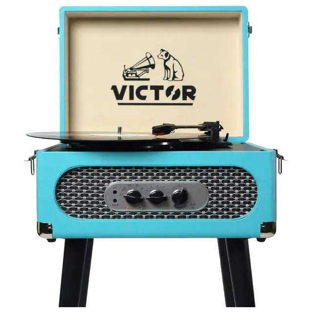 Alt view image 6 of 7 - Victor Andover 5-in-1 Music Center Turquoise - Refurbished