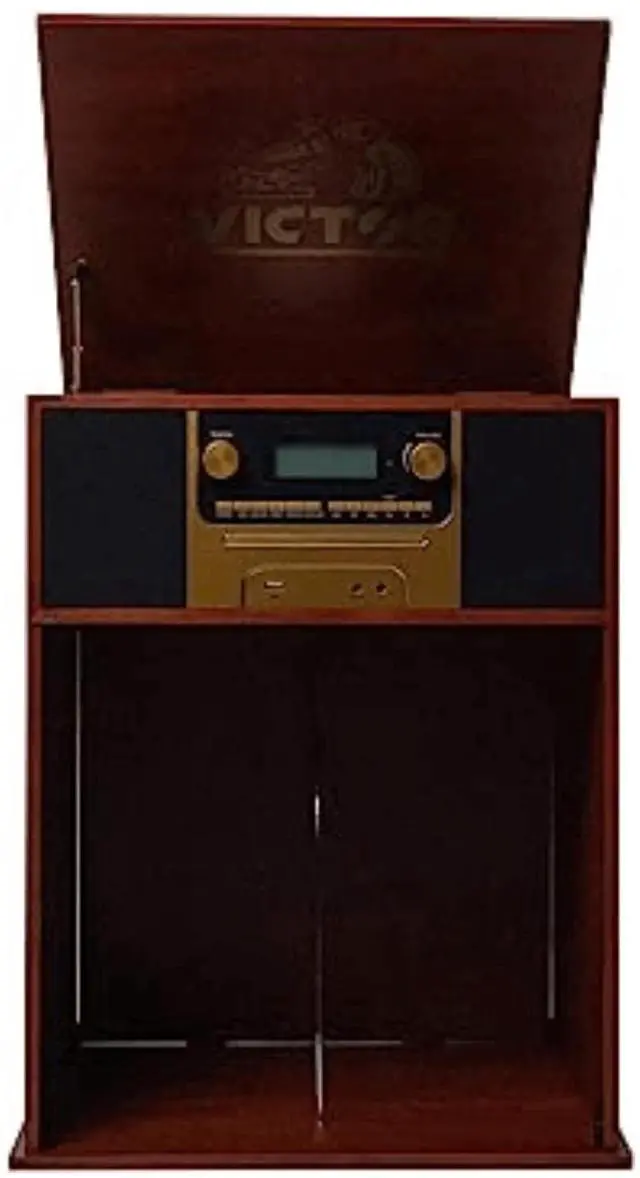 Alt view image 3 of 7 - Victor Boyleston 7-in-1 3-Speed Turntable Music Center Mahogany - Refurbished
