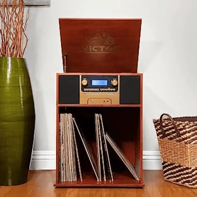 Alt view image 7 of 7 - Victor Boyleston 7-in-1 3-Speed Turntable Music Center Mahogany - Refurbished