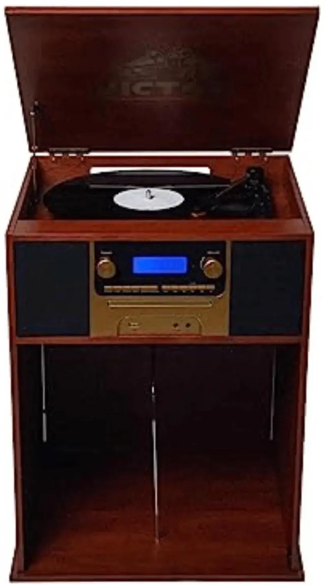 Alt view image 2 of 7 - Victor Boyleston 7-in-1 3-Speed Turntable Music Center Mahogany - Refurbished