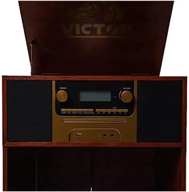 Alt view image 5 of 7 - Victor Boyleston 7-in-1 3-Speed Turntable Music Center Mahogany - Refurbished