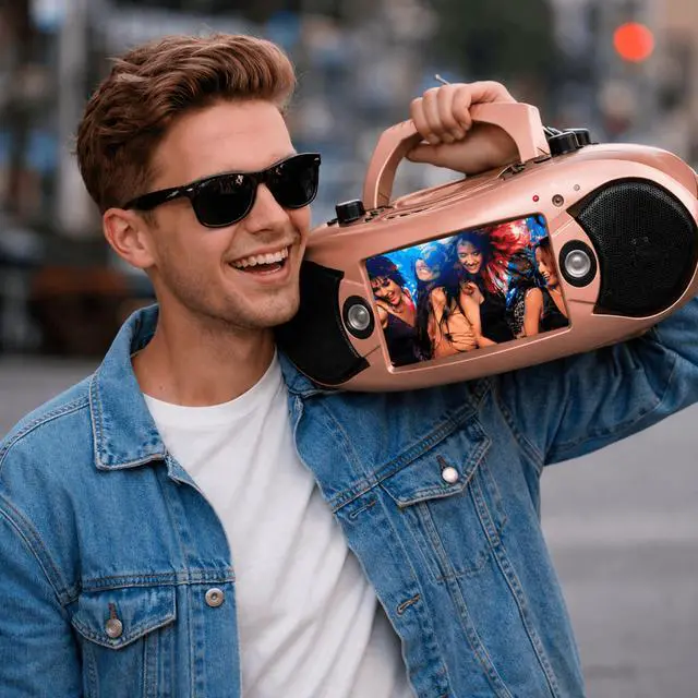 Alt view image 3 of 3 - Naxa 7 Bluetooth TV DVD Boombox with Mic Rose Gold - Refurbished