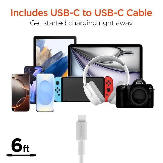 Alt view image 5 of 7 - HyperGear SpeedBoost 45W USB-C PD Tri-Port GaN Fast Wall Charger with PPS and 6ft USB-C Cable