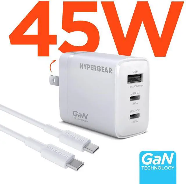Main image of HyperGear SpeedBoost 45W USB-C PD Tri-Port GaN Fast Wall Charger with PPS and 6ft USB-C Cable